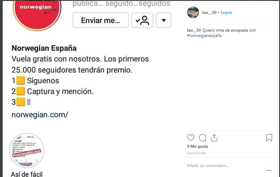 norwegian espana es la cuenta creada recientemente en instagram que acaba de aparecer en esta red social solo tiene una publicacion y ha resultado ser - instagram es gratis