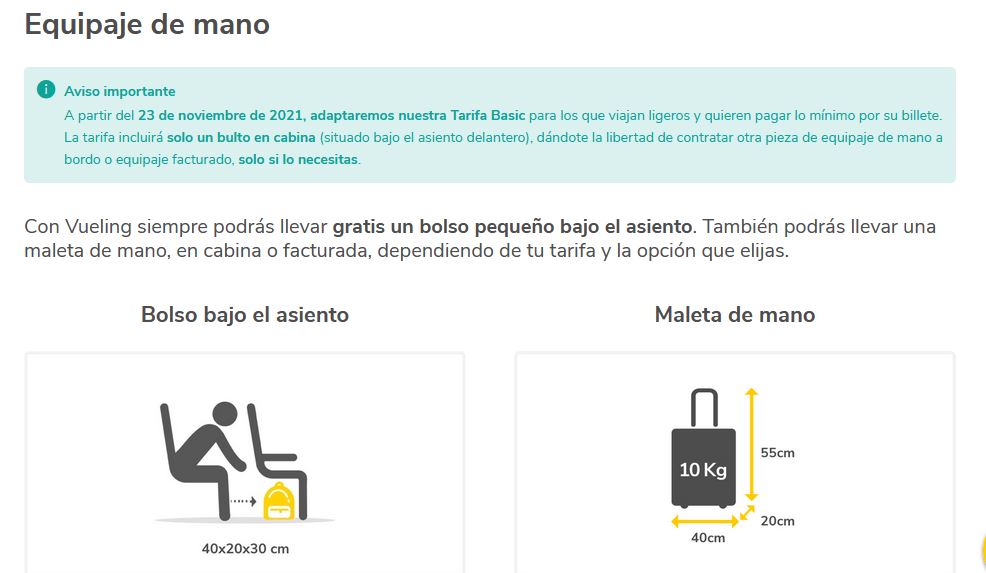 Vueling, sobre pagar por llevar la maleta en cabina: Va a favor del  cliente | Noticias de Aerolíneas | Revista de turismo Preferente.com